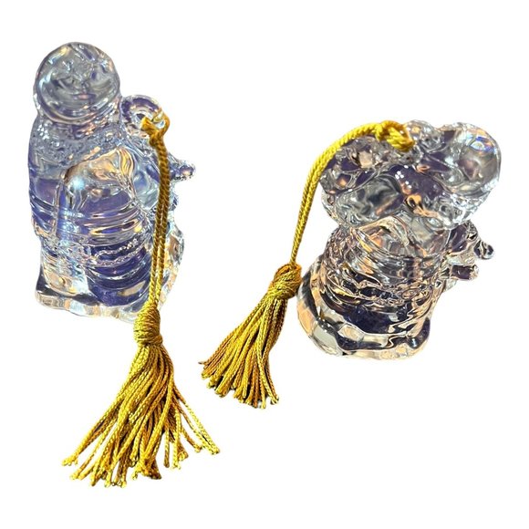 2 Gorham Lead Crystal Santa Ornaments 1 With Teddy Bear 3" - Picture 3 of 4